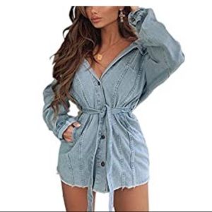 Jean Long Sleeve Jean Dress Tie